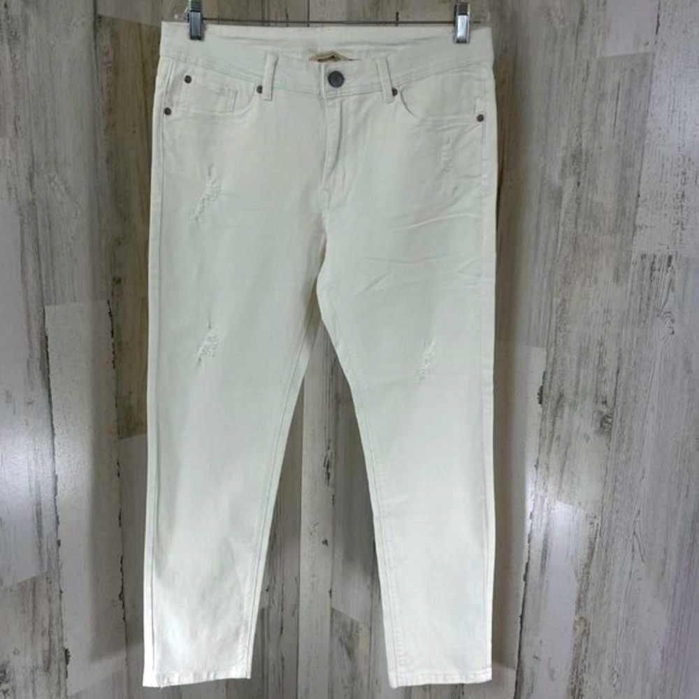 Soft Surroundings Women's White Mid Rise Skinny Leg Distressed Denim Jeans Sz 12
